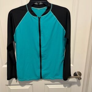 Teal and Black Full-Zip Rash Guard Jacket